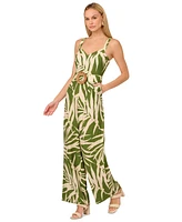 Adrianna by Papell Women's Palm-Print Wide-Leg Jumpsuit