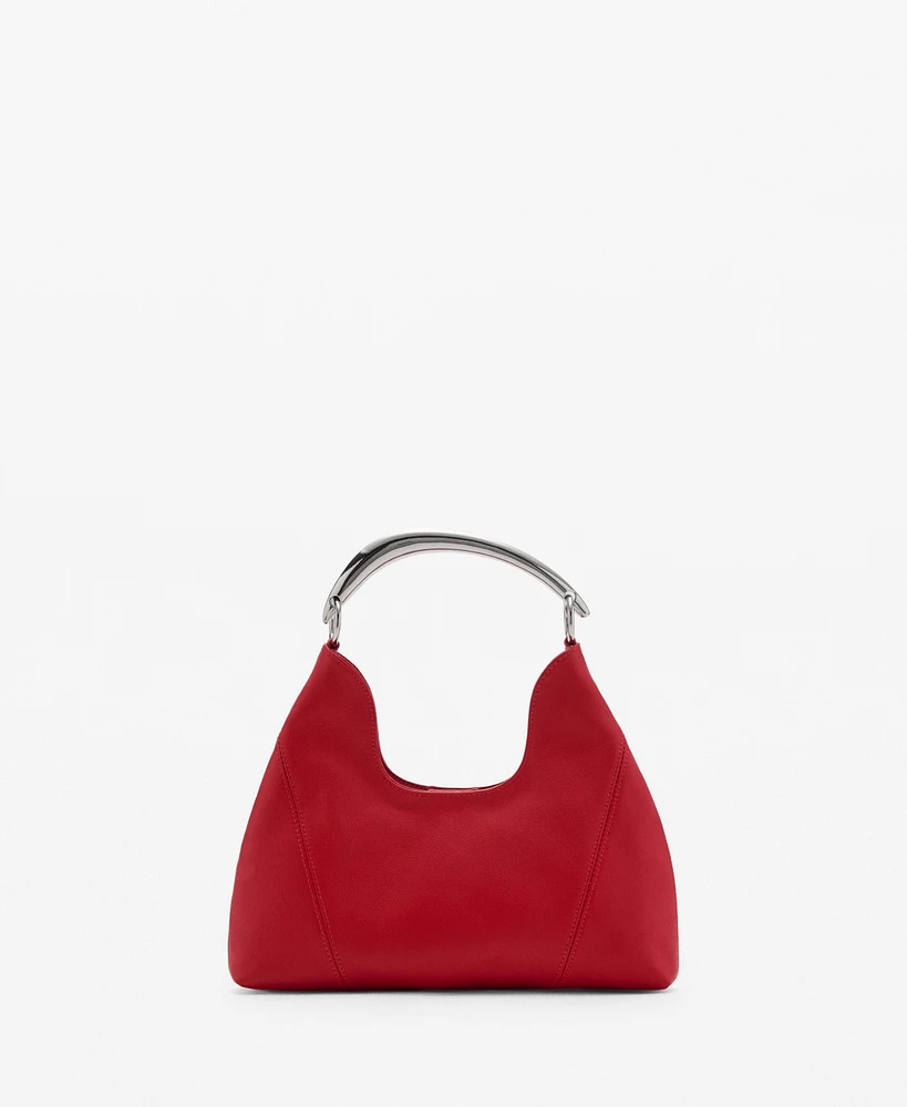 Mango Women's Metal Handle Leather Shoulder Bag