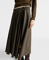 Mango Women's Belt Buckle Pleated Skirt
