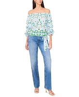 Vince Camuto Women's Printed Bubble-Sleeve Top