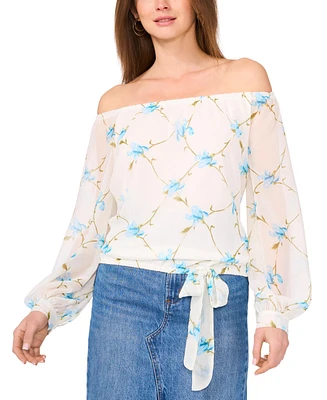 Vince Camuto Women's Floral-Print Off-the-Shoulder Tied-Hem Top