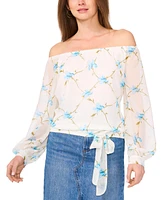 Vince Camuto Women's Floral-Print Off-the-Shoulder Tied-Hem Top