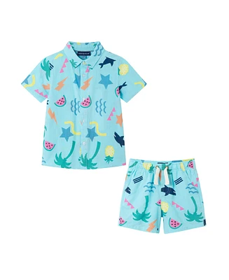 Andy & Evan Toddler Boys Toddler/Child Beach Print Buttondown Set