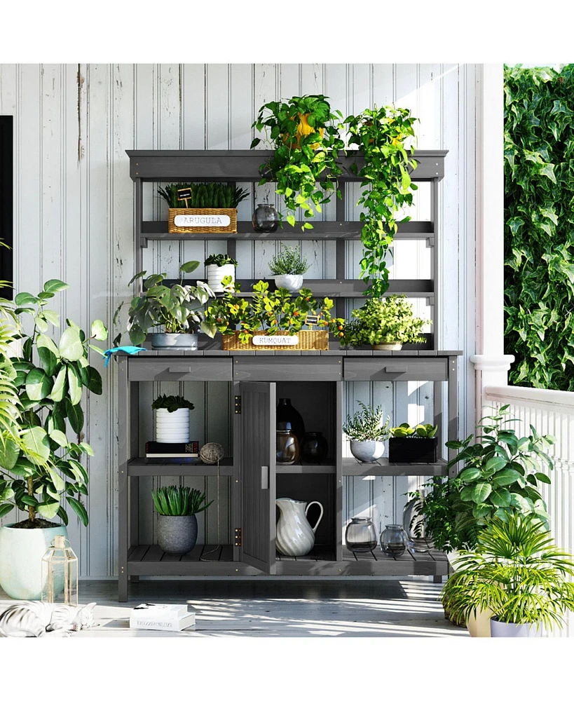 66" Farmhouse Potting Bench with Storage