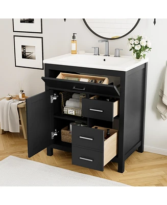 30-Inch Black Bathroom Vanity with Ceramic Sink and Ample Storage - Ideal Choice for Small Bathrooms