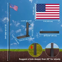 Yescom Ez Go 30ft Telescopic Flag Pole Kit Wheel Tire Mount Stand Upgrade Rotating Lock Outdoor Camper Rv Tailgate Black