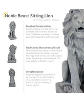 Noble Beast 30-Inch Concrete Sitting Lion Outdoor Statue - For Patio, Lawn or Front Porch