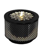 Metal Cylinder Bubbler Outdoor Water Fountain - 11.75-Inch - Features Led Lights and Repeating Diamonds Pattern