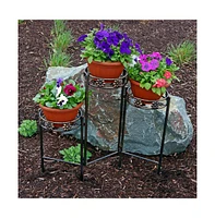 Indoor/Outdoor Steel 3-Tiered Folding Decorative Potted Flower Plant Stand Display - 29" - Bronze