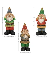 Three Wise Garden Gnomes - Hear, Speak, and See No Evil Set - Outdoor Lawn Statues
