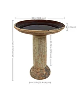 Toulon Outdoor Ceramic Bird Bath - 24.5" H - Uv- and Frost-Resistant - Glazed Bowl - Brown Lava Finish