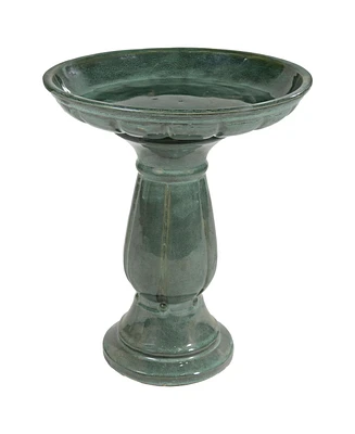 Avignon Outdoor Ceramic Bird Bath - 18.75" H - Uv- and Frost-Resistant - Pedestal Design - Green Mist