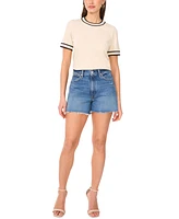 Vince Camuto Women's Striped-Edge Short-Sleeve Sweater