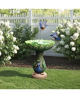 LuxenHome Blue and Green Peacock 20.5-Inch Tall Resin Birdbath