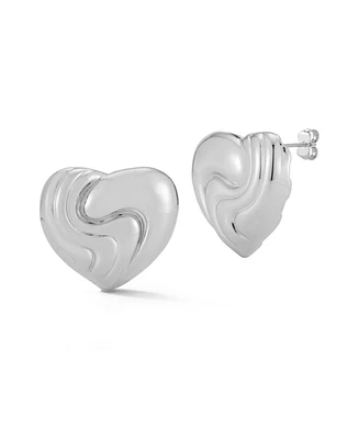 Rachel Zoe Rhodium Plated Sculptural Heart Statement Studs