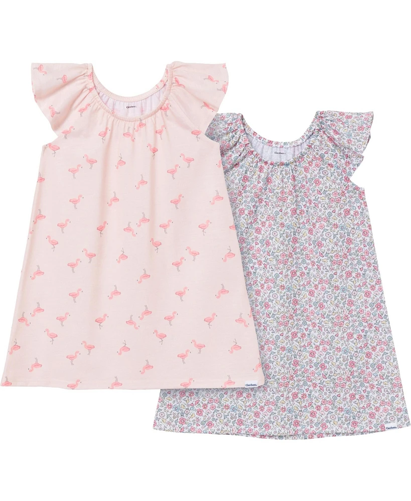 Gerber Toddler Girls 2-Pack Short Sleeve Nightgowns, Flamingoes, 5T