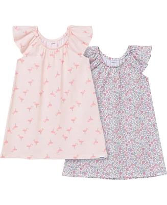 Gerber Toddler Girls 2-Pack Short Sleeve Nightgowns, Flamingoes, 5T