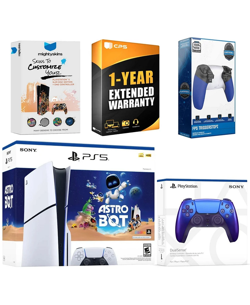 Sony PlayStation 5 Slim Disc Astro Bot Bundle with Extra Chroma Indigo Controller, Trigger Stop Kit