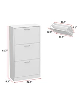 Wooden 3-door shoe cabinet, shutter door drawers
