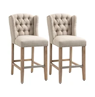Set of 2 Counter Height Bar Stools with Solid Wood Legs and Upholstered Cushioned Seat-The Pop Home