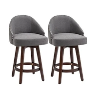 Set of 2 Swivel Counter Height Bar Stools, 26" Upholstered Kitchen Island Chairs with Nailhead Trim-The Pop Home