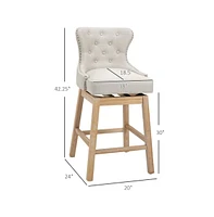 Set of 2, 30 Inch Swivel Bar Stools with Nailhead Trim & Rubberwood Legs-The Pop Home