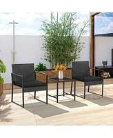 Gymax 3PCS Patio Rattan Pe Wicker Bistro Set Outdoor Furniture Set w/ Table & Cushion