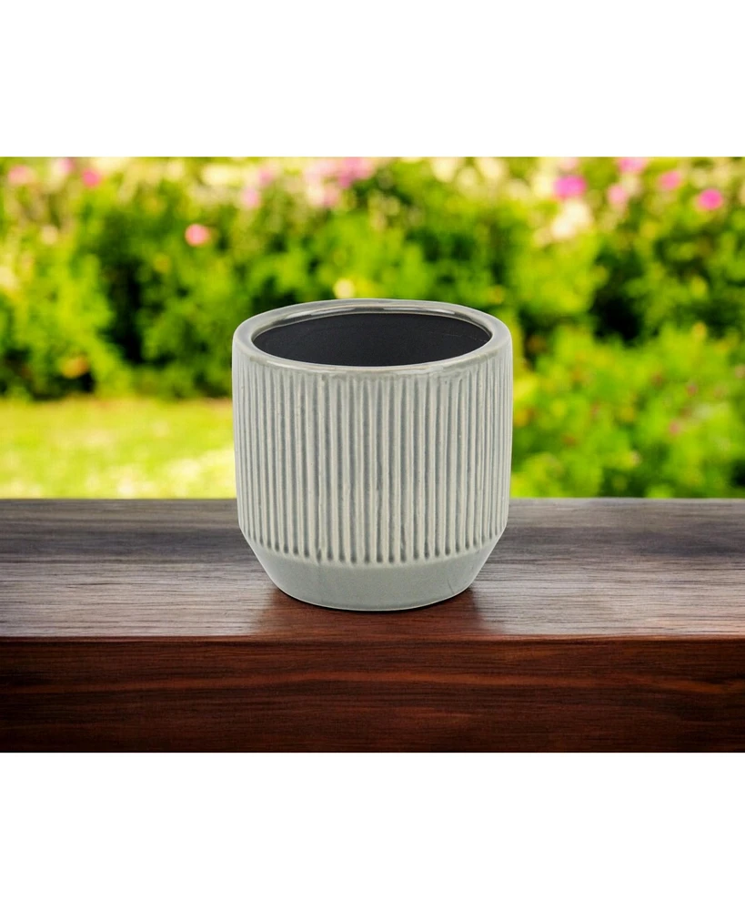 6" Gray Striped Ceramic Indoor Outdoor Round Pot Planter