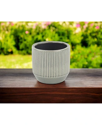 6" Gray Striped Ceramic Indoor Outdoor Round Pot Planter