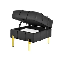 Anti-Scratch Leather Storage Ottoman Pet Friendly Upholstered Bench with Golden Stainless Steel Legs for Entryway Bedroom or Living Room-The Pop Home