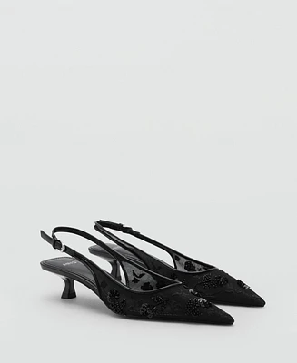 Mango Women's Sequins Embroidered Kitten-Heel Shoes