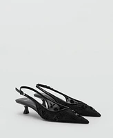 Mango Women's Sequins Embroidered Kitten-Heel Shoes