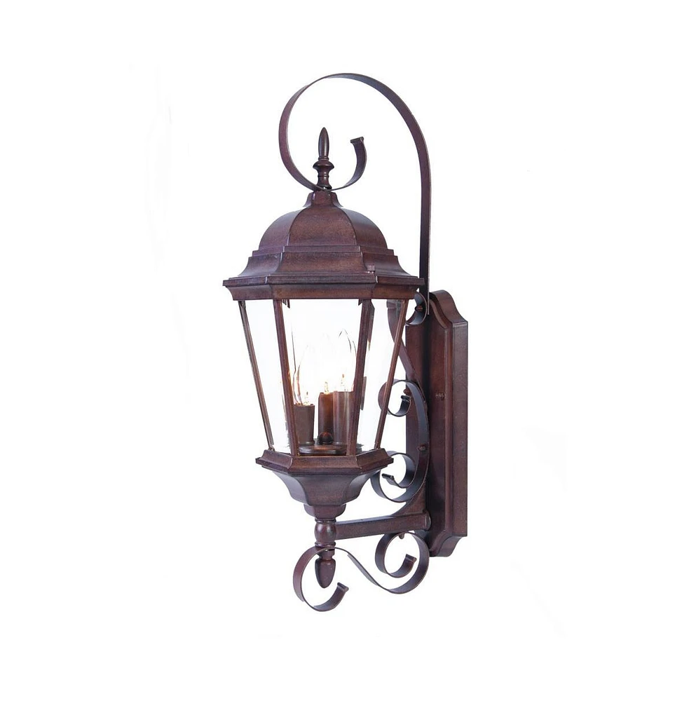 Three Light Dark Brown Swing Arm Lantern Wall Light