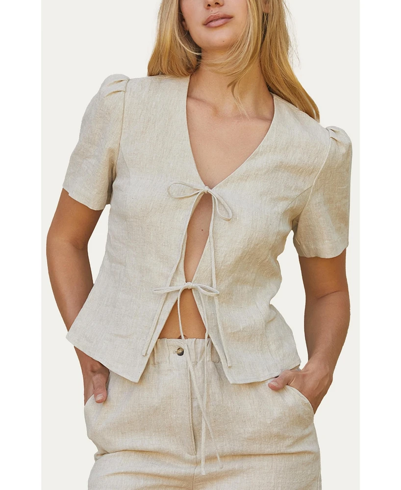 Crescent Women's Gordina Tie Front Linen Top
