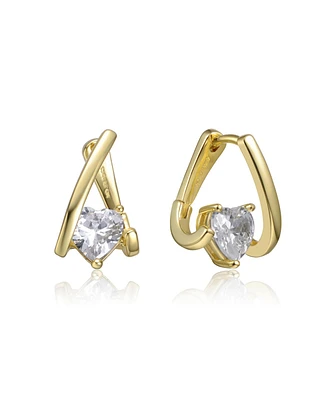 White Gold Plated or 14K with Clear Cubic Zirconia Huggie Style Earrings