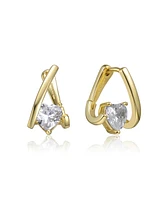 White Gold Plated or 14K with Clear Cubic Zirconia Huggie Style Earrings