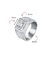 Bling Jewelry 2CTW Clear Cz Statement Halo Square Princess Cut Solitaire Promise Ring with Wide Micro Pave Band Silver Plated
