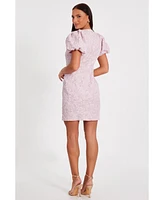 Quiz Women's Jacquard Puff Sleeve Mini Dress