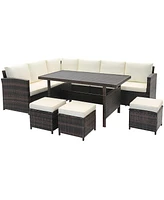Gymax 7PCS Wicker Patio Conversation Furniture Set Sectional Sofa Set w/ Cushions