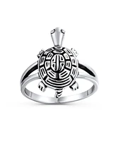 Bling Jewelry Nautical Hawaii Vacation Bff Friendship Three Best Friends Family Sea Turtle Ring Band Oxidized .925 Sterling Silver Split Shank Ring