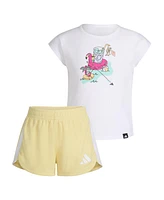 adidas Toddler and Little Girls 2-Piece Short Sleeve Graphic T-Shirt Mesh Set