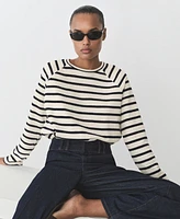 Mango Women's Striped Round-Neck Sweatshirt