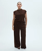 Mango Women's Elastic Waist Wide Leg Trousers