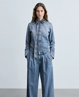 Mango Women's Wide Leg Pleated Jeans