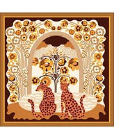 Jessie Zhao New York Double Sided Wool Silk Scarf Of Leopards With Floral Fountain