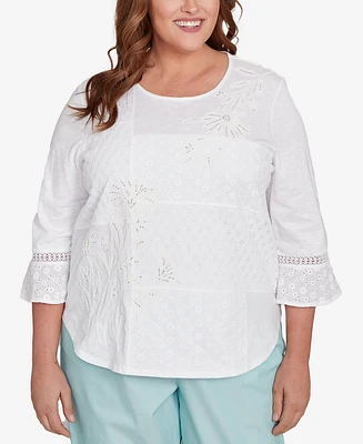 Alfred Dunner Plus St. Thomas Lace Patchwork Embellished Sleeve Top