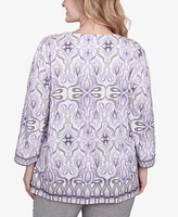 Alfred Dunner Plus Crystal Springs Border Square Neck Top