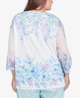 Alfred Dunner Plus St. Thomas Textured Sky Blue Floral Border Top