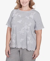 Alfred Dunner Plus Crystal Springs Crew Neck Top