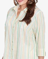 Alfred Dunner Plus Rise and Shine Sunny Stripes Button Down Top
